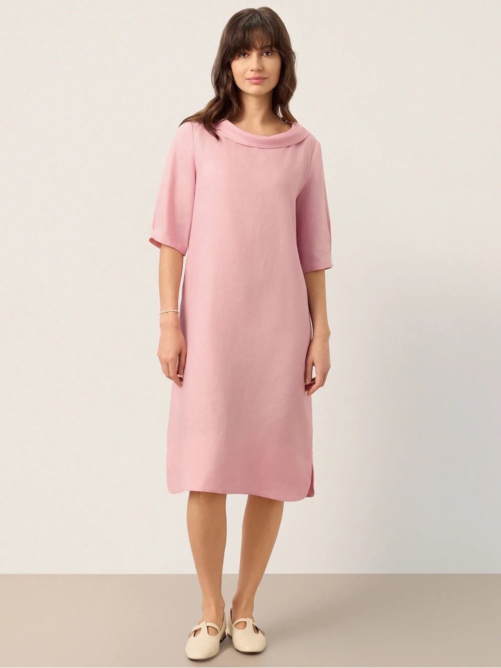 Lintico 100% Linen Sculpted Bateau Tie Back Dress